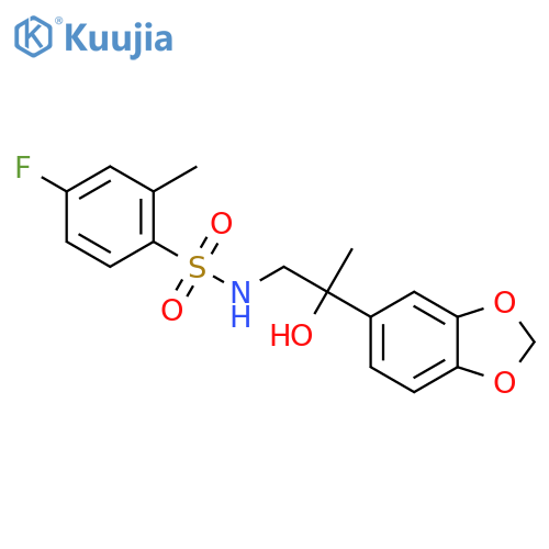 N-2-(2H-1,3-benzodioxol-5-yl)-2-hydroxypropyl-4-fluoro-2-methylbenzene-1-sulfonamide structure