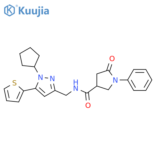N-{[1-cyclopentyl-5-(thiophen-2-yl)-1H-pyrazol-3-yl]methyl}-5-oxo-1-phenylpyrrolidine-3-carboxamide structure