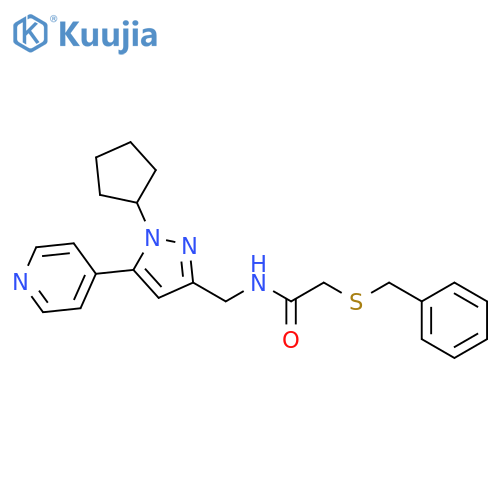 2-(benzylsulfanyl)-N-{[1-cyclopentyl-5-(pyridin-4-yl)-1H-pyrazol-3-yl]methyl}acetamide structure