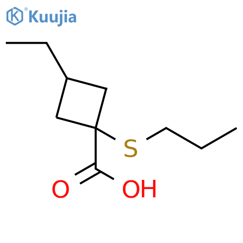 3-ethyl-1-(propylsulfanyl)cyclobutane-1-carboxylic acid structure