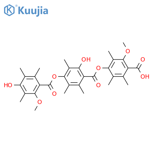 Benzoic acid,2-hydroxy-4-[(4-hydroxy-2-methoxy-3,5,6-trimethylbenzoyl)oxy]-3,5,6-trimethyl-,4-carboxy-3-methoxy-2,5,6-trimethylphenyl ester structure