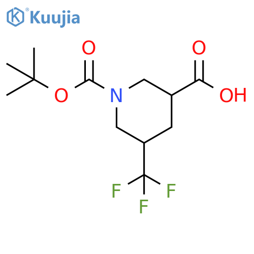 1-(tert-butoxycarbonyl)-5-(trifluoromethyl)piperidine-3-carboxylic acid structure