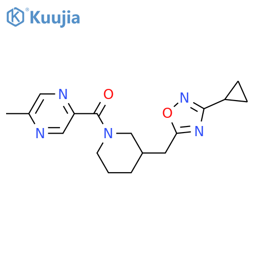 2-{3-[(3-cyclopropyl-1,2,4-oxadiazol-5-yl)methyl]piperidine-1-carbonyl}-5-methylpyrazine structure