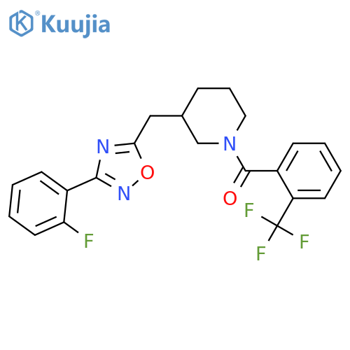 3-{[3-(2-fluorophenyl)-1,2,4-oxadiazol-5-yl]methyl}-1-[2-(trifluoromethyl)benzoyl]piperidine structure