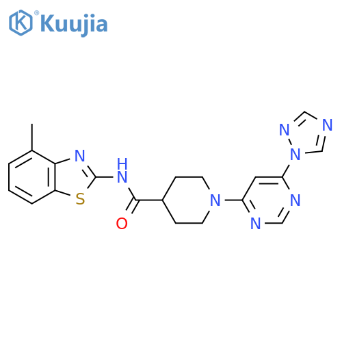 1-(6-(1H-1,2,4-triazol-1-yl)pyrimidin-4-yl)-N-(4-methylbenzo[d]thiazol-2-yl)piperidine-4-carboxamide structure