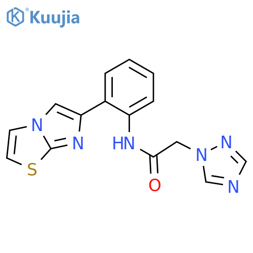 N-(2-imidazo[2,1-b][1,3]thiazol-6-ylphenyl)-2-(1,2,4-triazol-1-yl)acetamide structure