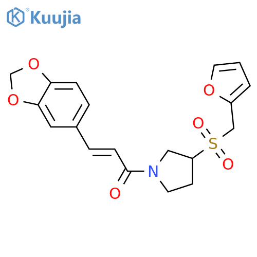 (2E)-3-(2H-1,3-benzodioxol-5-yl)-1-{3-[(furan-2-yl)methanesulfonyl]pyrrolidin-1-yl}prop-2-en-1-one structure
