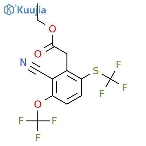 Ethyl 2-cyano-3-trifluoromethoxy-6-(trifluoromethylthio)phenylacetate structure