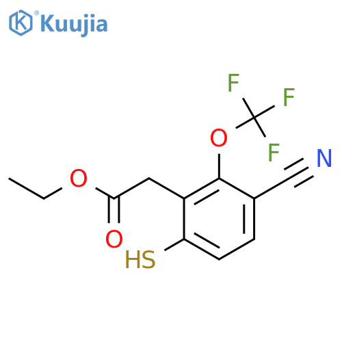 Ethyl 3-cyano-6-mercapto-2-(trifluoromethoxy)phenylacetate structure