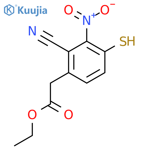 Ethyl 2-cyano-4-mercapto-3-nitrophenylacetate structure