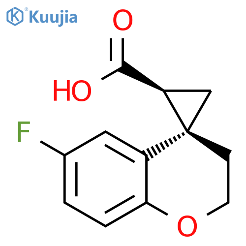 Spiro[4H-1-benzopyran-4,1'-cyclopropane]-2'-carboxylic acid, 6-fluoro-2,3-dihydro-, (1'R,2'S)- structure