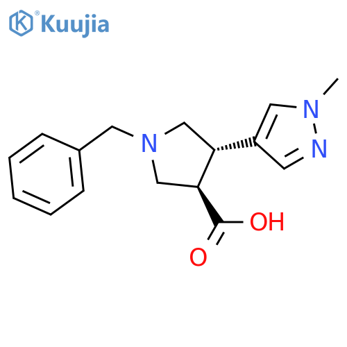 3-Pyrrolidinecarboxylic acid, 4-(1-methyl-1H-pyrazol-4-yl)-1-(phenylmethyl)-, (3R,4S)- structure