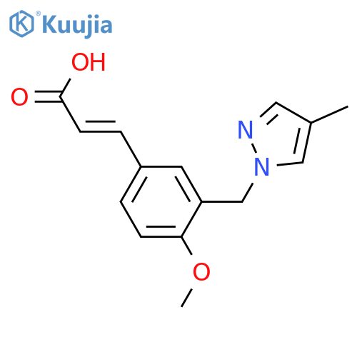 (2E)-3-{4-methoxy-3-[(4-methyl-1H-pyrazol-1-yl)methyl]phenyl}acrylic acid structure