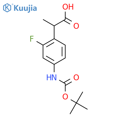 2-(4-{(tert-butoxy)carbonylamino}-2-fluorophenyl)propanoic acid structure