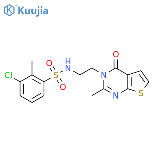 3-chloro-2-methyl-N-(2-{2-methyl-4-oxo-3H,4H-thieno2,3-dpyrimidin-3-yl}ethyl)benzene-1-sulfonamide structure