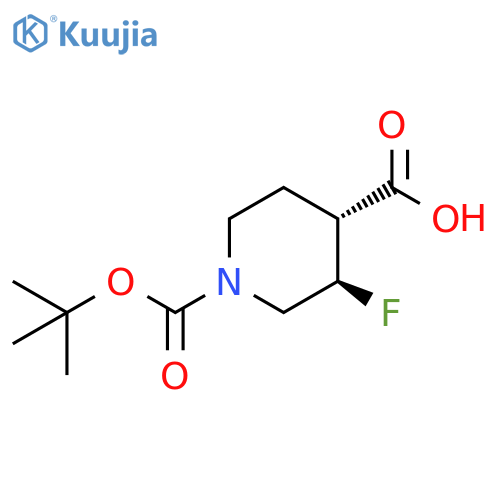 trans-1-[(tert-butoxy)carbonyl]-3-fluoropiperidine-4-carboxylic acid structure