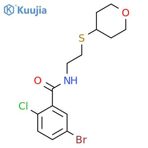 5-bromo-2-chloro-N-(2-((tetrahydro-2H-pyran-4-yl)thio)ethyl)benzamide structure