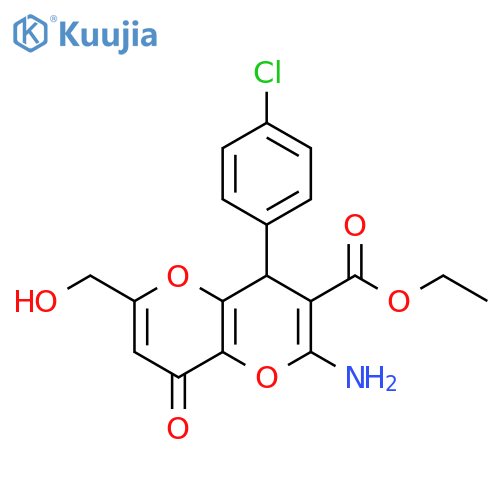 ethyl 2-amino-4-(4-chlorophenyl)-6-(hydroxymethyl)-8-oxo-4,8-dihydropyrano[3,2-b]pyran-3-carboxylate structure
