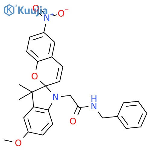 Spiro[2H-1-benzopyran-2,2'-[2H]indole]-1'(3'H)-acetamide, 5'-methoxy-3',3'-dimethyl-6-nitro-N-(phenylmethyl)- structure