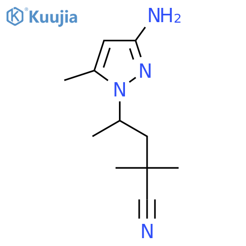 4-(3-amino-5-methyl-1H-pyrazol-1-yl)-2,2-dimethylpentanenitrile structure