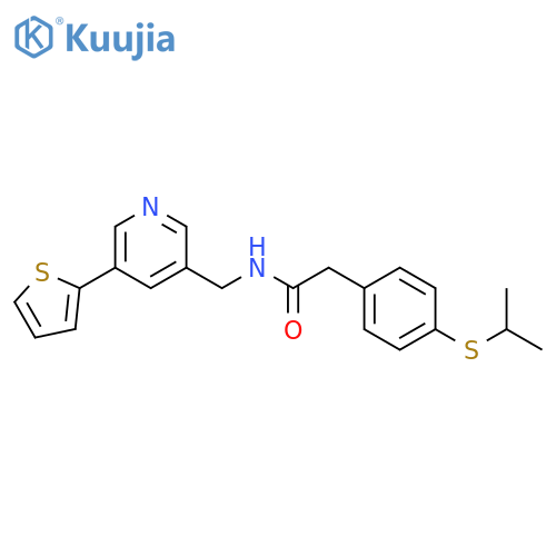 2-[4-(propan-2-ylsulfanyl)phenyl]-N-{[5-(thiophen-2-yl)pyridin-3-yl]methyl}acetamide structure