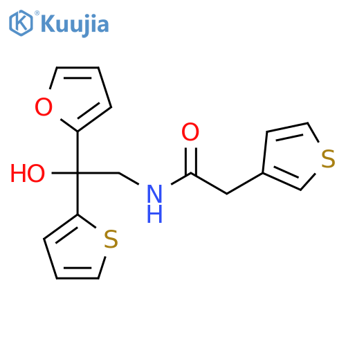 N-[2-(furan-2-yl)-2-hydroxy-2-(thiophen-2-yl)ethyl]-2-(thiophen-3-yl)acetamide structure