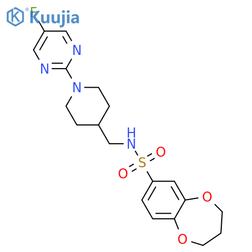 N-[[1-(5-fluoropyrimidin-2-yl)piperidin-4-yl]methyl]-3,4-dihydro-2H-1,5-benzodioxepine-7-sulfonamide structure