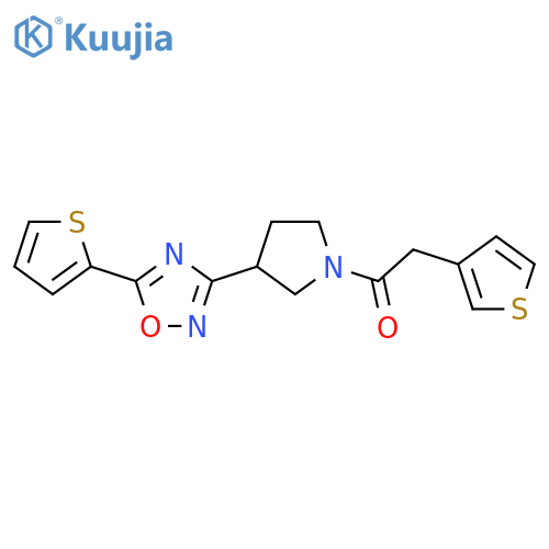 1-{3-5-(thiophen-2-yl)-1,2,4-oxadiazol-3-ylpyrrolidin-1-yl}-2-(thiophen-3-yl)ethan-1-one structure