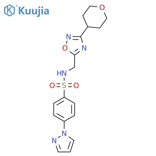 N-{[3-(oxan-4-yl)-1,2,4-oxadiazol-5-yl]methyl}-4-(1H-pyrazol-1-yl)benzene-1-sulfonamide structure