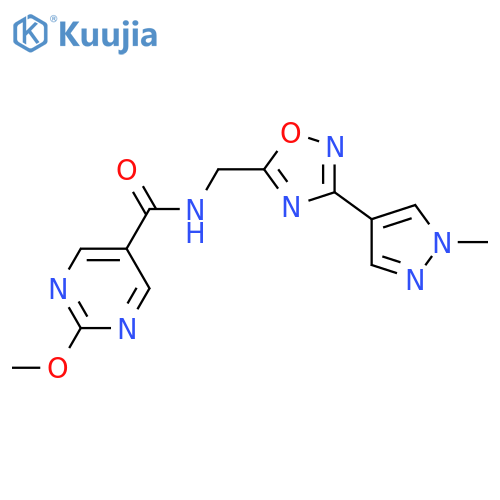 2-methoxy-N-{[3-(1-methyl-1H-pyrazol-4-yl)-1,2,4-oxadiazol-5-yl]methyl}pyrimidine-5-carboxamide structure