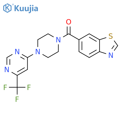 6-{4-[6-(trifluoromethyl)pyrimidin-4-yl]piperazine-1-carbonyl}-1,3-benzothiazole structure