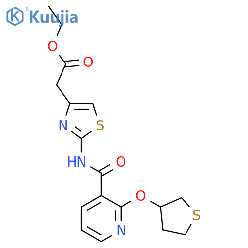Ethyl 2-(2-(2-((tetrahydrothiophen-3-yl)oxy)nicotinamido)thiazol-4-yl)acetate structure