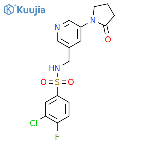 3-chloro-4-fluoro-N-{[5-(2-oxopyrrolidin-1-yl)pyridin-3-yl]methyl}benzene-1-sulfonamide structure