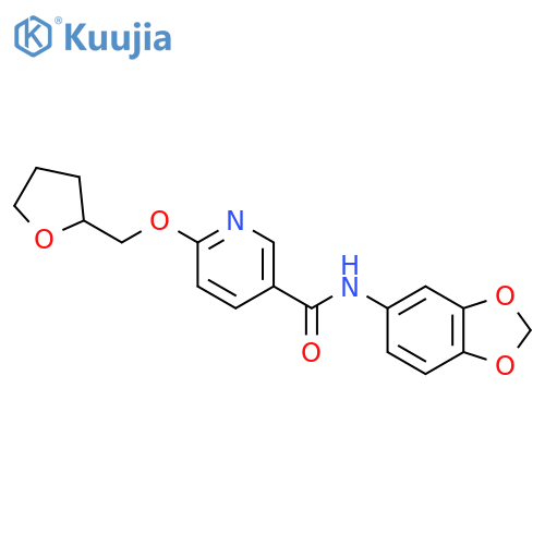 N-(benzo[d][1,3]dioxol-5-yl)-6-((tetrahydrofuran-2-yl)methoxy)nicotinamide structure