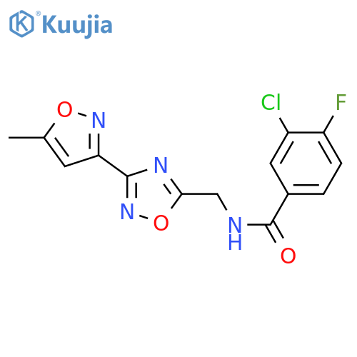 3-chloro-4-fluoro-N-{[3-(5-methyl-1,2-oxazol-3-yl)-1,2,4-oxadiazol-5-yl]methyl}benzamide structure