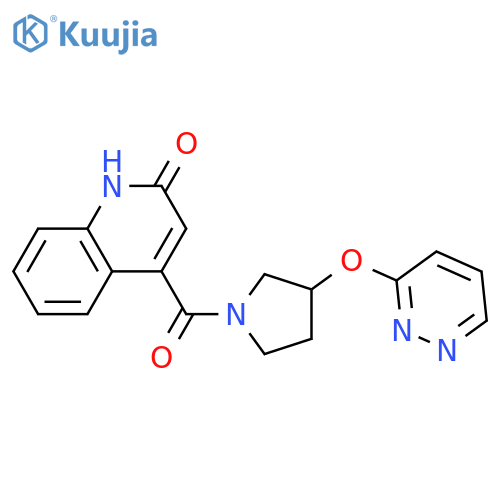 4-[3-(pyridazin-3-yloxy)pyrrolidine-1-carbonyl]quinolin-2-ol structure