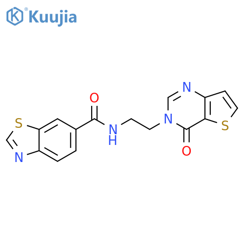 N-(2-{4-oxo-3H,4H-thieno[3,2-d]pyrimidin-3-yl}ethyl)-1,3-benzothiazole-6-carboxamide structure