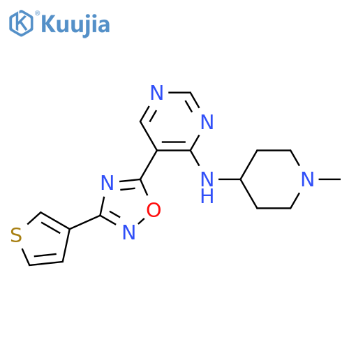 N-(1-methylpiperidin-4-yl)-5-[3-(thiophen-3-yl)-1,2,4-oxadiazol-5-yl]pyrimidin-4-amine structure