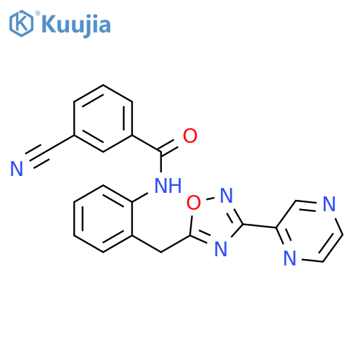 3-cyano-N-(2-{[3-(pyrazin-2-yl)-1,2,4-oxadiazol-5-yl]methyl}phenyl)benzamide structure