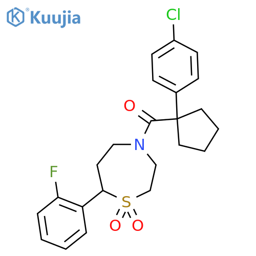 4-1-(4-chlorophenyl)cyclopentanecarbonyl-7-(2-fluorophenyl)-1lambda6,4-thiazepane-1,1-dione structure
