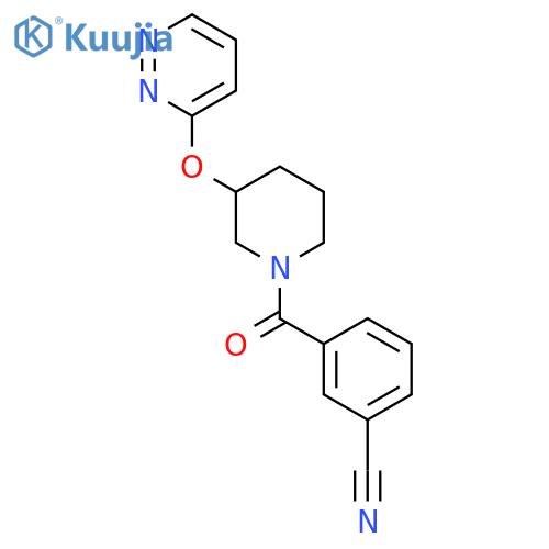 3-[3-(pyridazin-3-yloxy)piperidine-1-carbonyl]benzonitrile structure