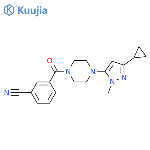 3-[4-(3-cyclopropyl-1-methyl-1H-pyrazol-5-yl)piperazine-1-carbonyl]benzonitrile structure