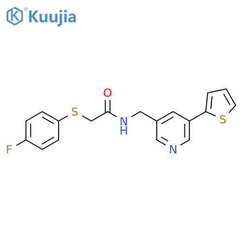 2-[(4-fluorophenyl)sulfanyl]-N-{[5-(thiophen-2-yl)pyridin-3-yl]methyl}acetamide structure