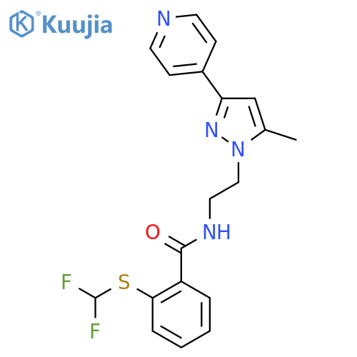 2-[(difluoromethyl)sulfanyl]-N-{2-[5-methyl-3-(pyridin-4-yl)-1H-pyrazol-1-yl]ethyl}benzamide structure