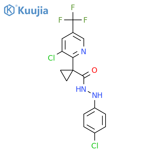 1-[3-chloro-5-(trifluoromethyl)pyridin-2-yl]-N'-(4-chlorophenyl)cyclopropane-1-carbohydrazide structure