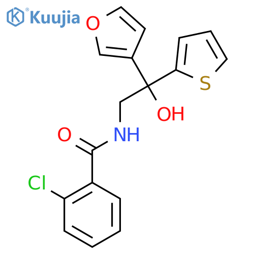 2-chloro-N-2-(furan-3-yl)-2-hydroxy-2-(thiophen-2-yl)ethylbenzamide structure