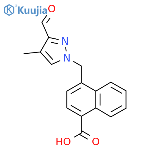 4-[(3-formyl-4-methyl-1H-pyrazol-1-yl)methyl]naphthalene-1-carboxylic acid structure