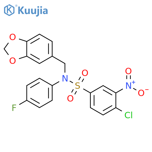 <br>N-(1,3-Benzodioxol-5-ylmethyl)-4-chloro-N1-(4-fluorophenyl)-3-nitrobenzenes ulfonamide structure
