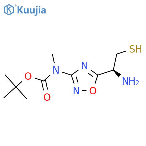tert-butyl N-{5-(1S)-1-amino-2-sulfanylethyl-1,2,4-oxadiazol-3-yl}-N-methylcarbamate structure