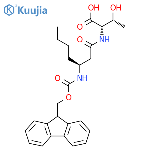 (2S,3R)-2-(3S)-3-({(9H-fluoren-9-yl)methoxycarbonyl}amino)heptanamido-3-hydroxybutanoic acid structure
